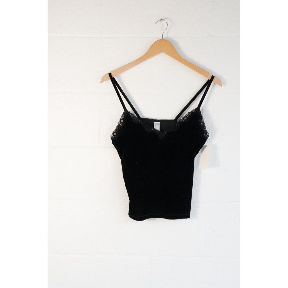 Hillard & Hanson Camisole Women Medium Black Velvet Lace Sequin Trim Strappy Top